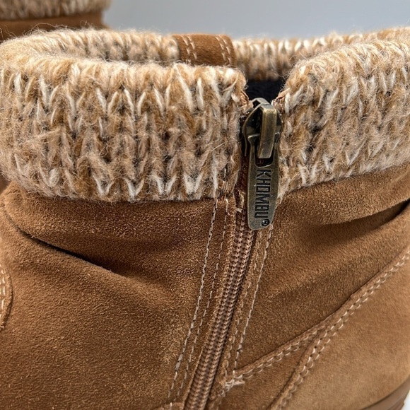 KHOMBU Women’s Size 11M Laura Chestnut Brown Suede LeatherBoot Knit Trim Zip - Picture 8 of 14